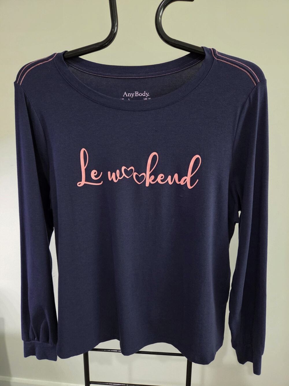 Anybody Size Large Navy Cozy Knit "Le Weekend" Top A711208 NWOT